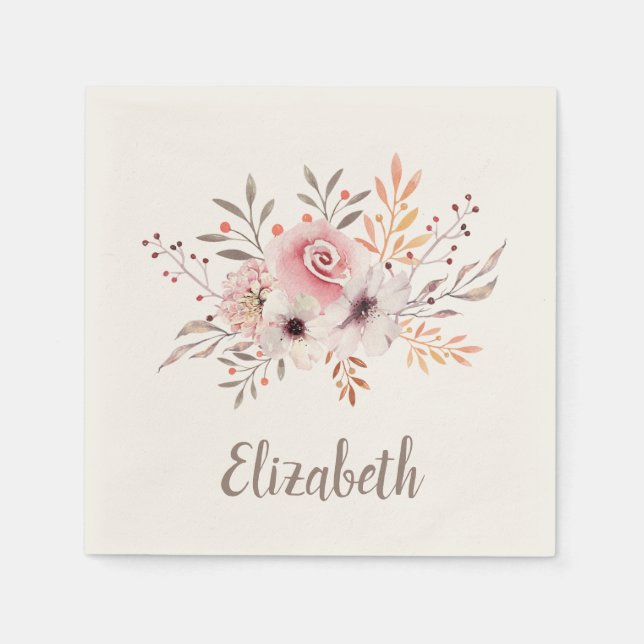 Pastel Pink, Rose Floral Bouquet - Personalisiert Serviette (Vorderseite)