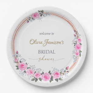 Pastel Pink Roses & Baby's Breath Bridal Wreath Pappteller