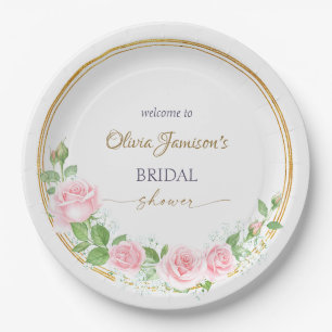 Pastel Pink Roses & Baby's Breath Bridal Wreath Pappteller