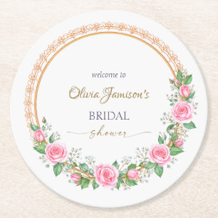 Pastel Pink Roses & Baby's Breath Bridal Wreath Runder Pappuntersetzer