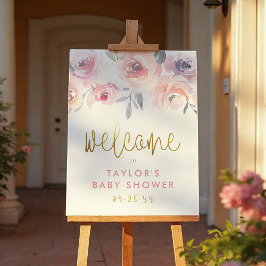 Pastel Pink Roses & Greenery Kinderdusche Willkomm Poster