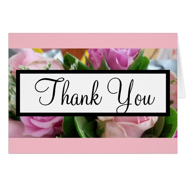 Pastel Pink Roses Monogram Wedding Danke FOTO (Vorderseite (Horizontal))