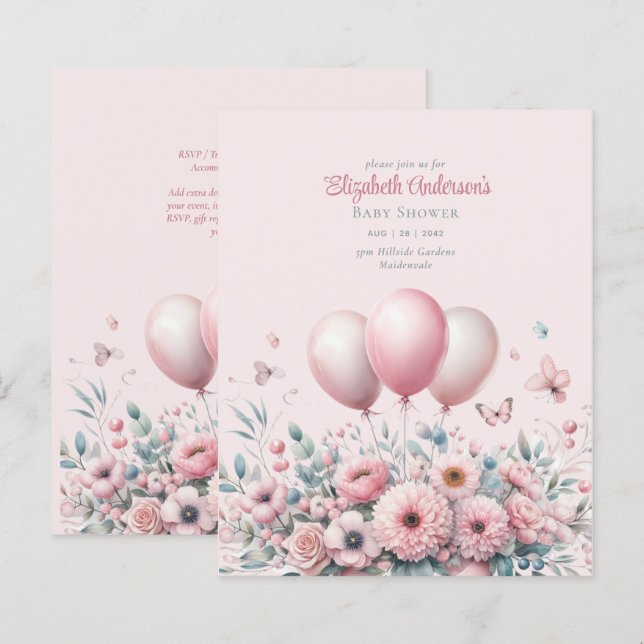 Pastel Pink Roses Ribbons Babydusche Elegant Soft (Vorne/Hinten)