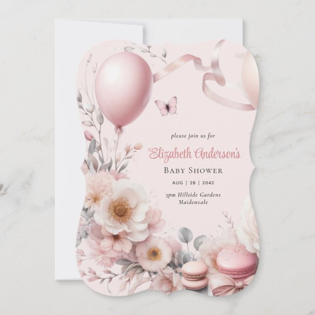 Pastel Pink Roses Ribbons Babydusche Elegant Soft Einladung (Vorderseite)