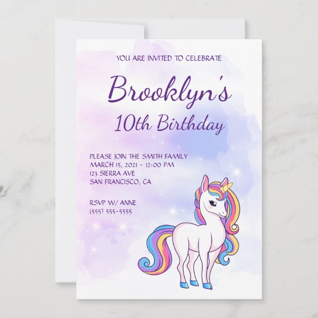 Pastel Pink Skies Magical Unicorn Girly Birthday Einladung (Vorderseite)
