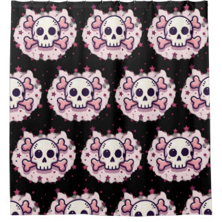 Pastel Pink Skull and Crossbones Duschvorhang