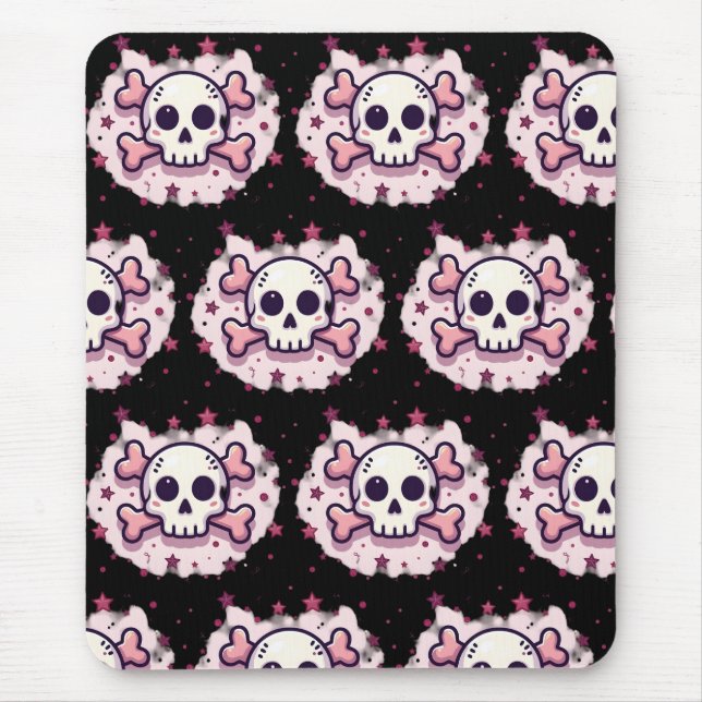 Pastel Pink Skull and Crossbones Mousepad (Vorne)