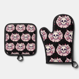 Pastel Pink Skull and Crossbones Ofenhandschuh & Topflappen-Set