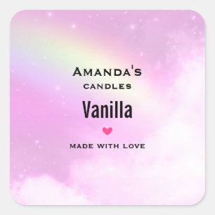 Pastel Pink Sky mit Rainbow Candle Business Quadratischer Aufkleber