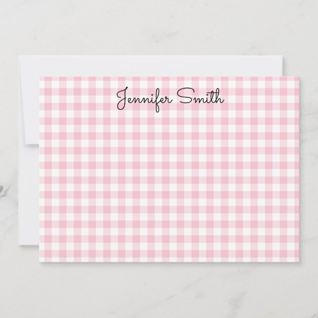 Pastel Pink Small Gingham Whimsikkalligraphie Mitteilungskarte (Vorderseite)