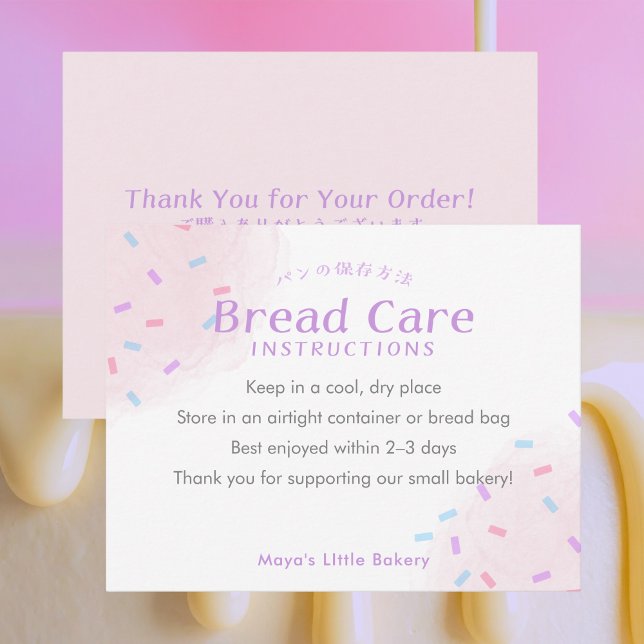 Pastel Pink Sprinkle Bread Care Instructions Dankeskarte (Von Creator hochgeladen)