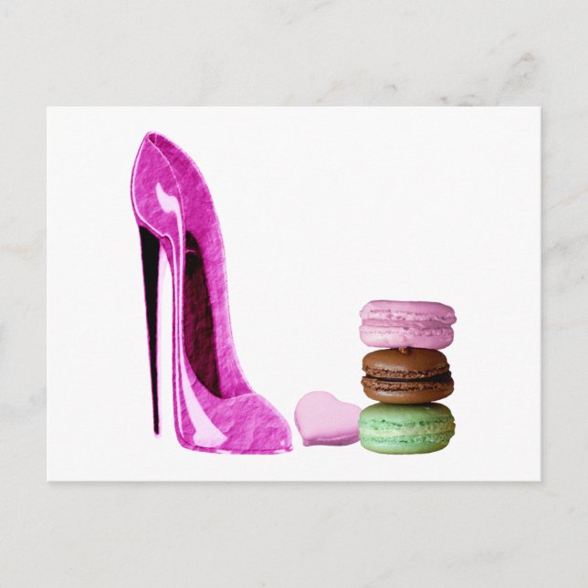 Pastel Pink Stiletto und Französisch-Macaroons Kun Postkarte (Vorderseite)