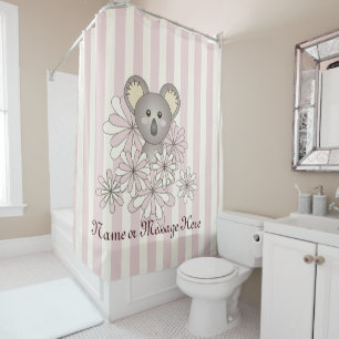 Pastel Pink Streifen Niedlicher Cartoon Baby Koala Duschvorhang