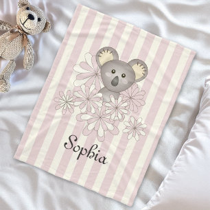 Pastel Pink Stripe Baby Koala Kinder Mädchen Fleecedecke