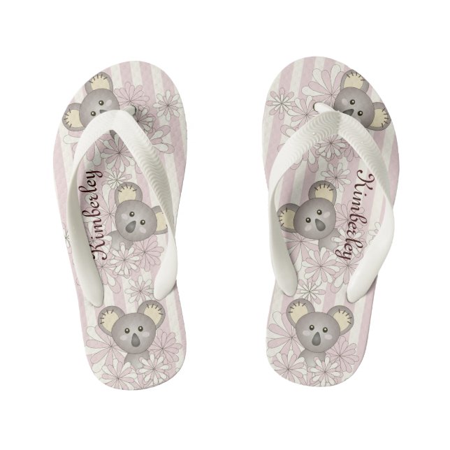 Pastel Pink Stripe Niedlich Baby Koala Bear Girl Kinderbadesandalen (Fußbett)
