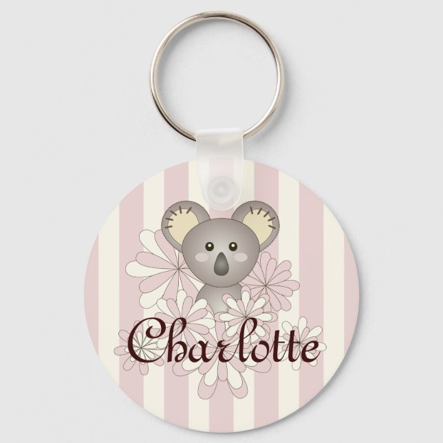 Pastel Pink Stripe Niedlich Baby Koala Custom Schlüsselanhänger (Vorderseite)