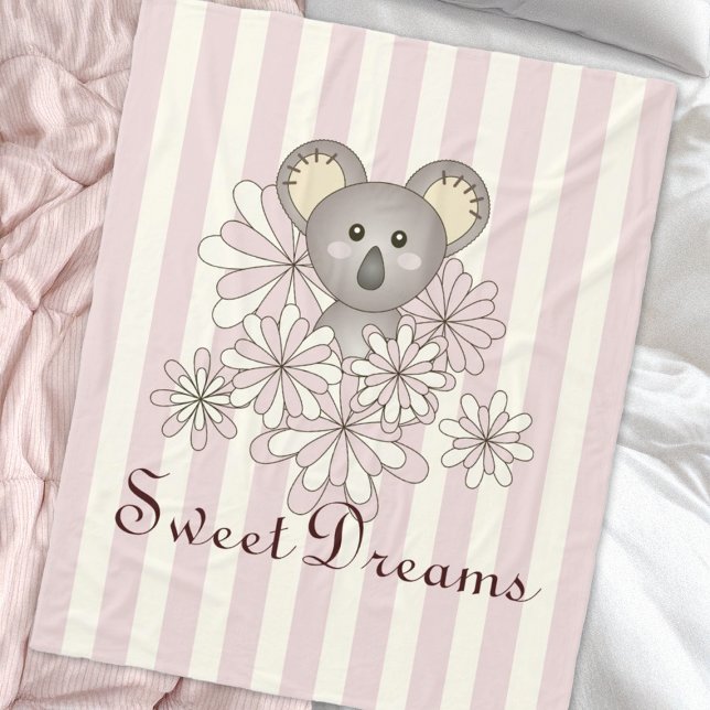 Pastel Pink Stripe Niedlich Baby Koala Girls Kinde Fleecedecke (Von Creator hochgeladen)