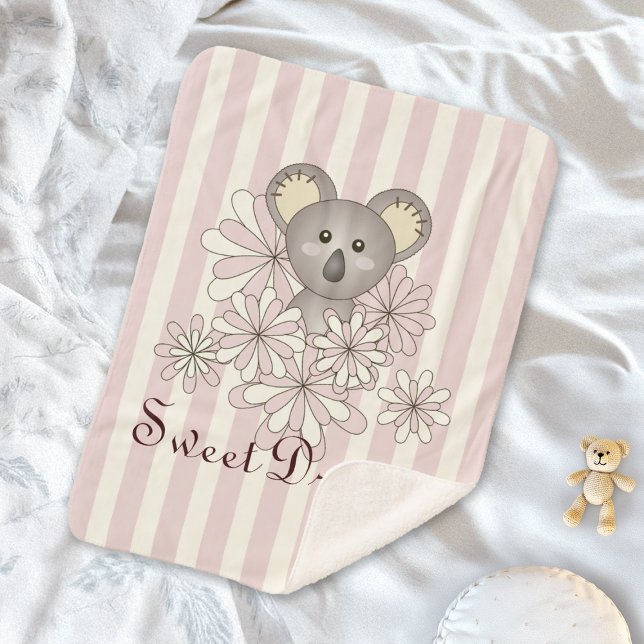 Pastel Pink Stripe Niedlich Baby Koala Girls Kinde Sherpadecke (Von Creator hochgeladen)