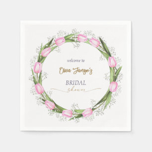 Pastel Pink Tulip & Baby's Breath Bridal Wreath Serviette