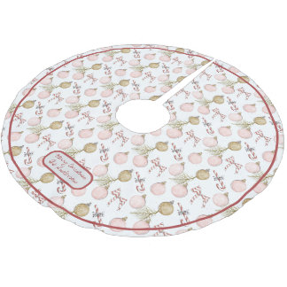 Pastel Pink und Birch Frohe Weihnachten Polyester Weihnachtsbaumdecke