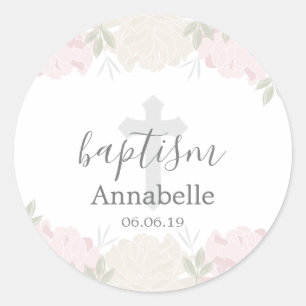 Pastel Pink und Elfenbeinbläsertaufen Runder Aufkleber
