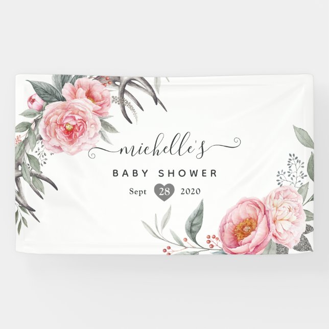 Pastel Pink und Gray Boho Bläsernchen-Dusche Banner (Horizontal)