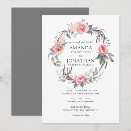 Pastel Pink und Gray Boho Blumenhochzeit Einladung
