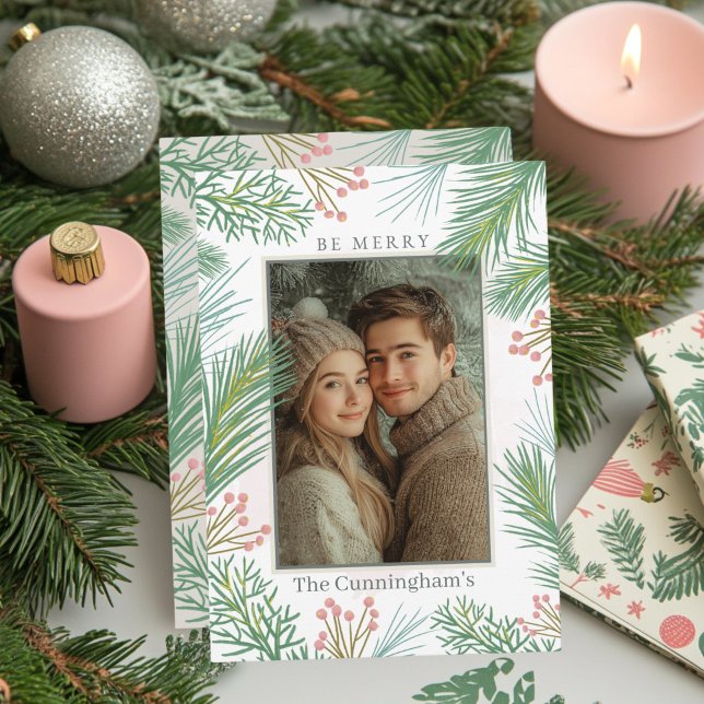 Pastel Pink und Grüne Heilige Weihnachten (Pink and green holiday card)