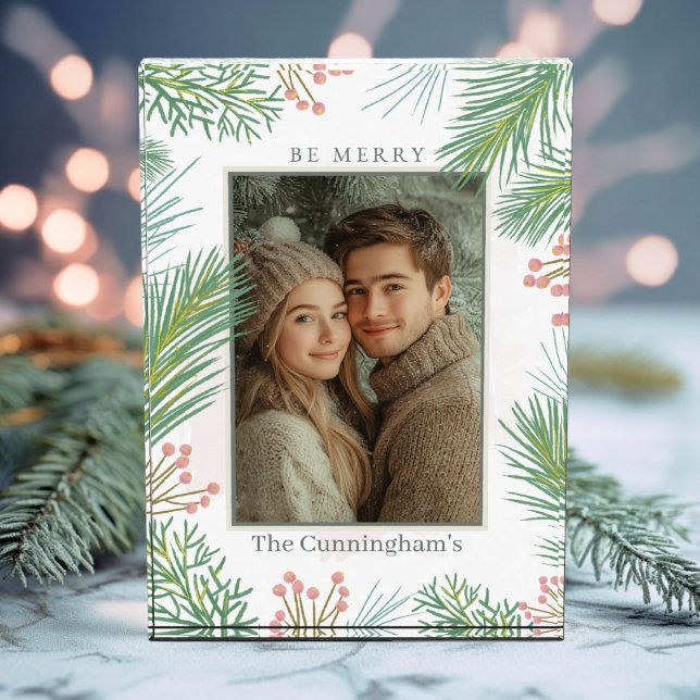 Pastel Pink und Grüne Heilige Weihnachten Fotoblock (Pink Christmas Holiday Photo Block)