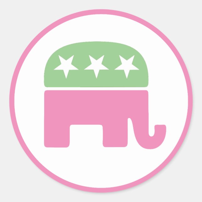 Pastel Pink und grüner republikanischer Elefant Runder Aufkleber (Vorderseite)