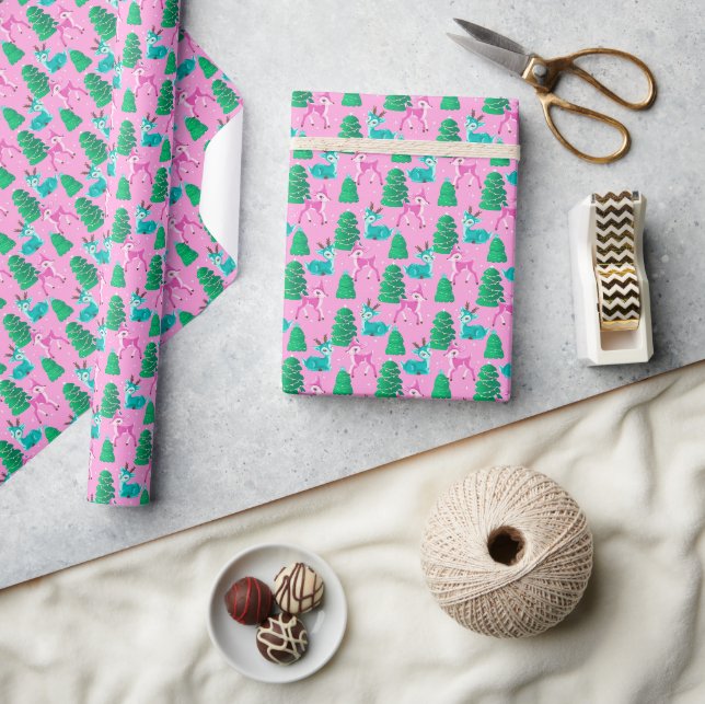 Pastel Pink Vintag Retro Weihnachtsmann Geschenkpapier (Kunsthandwerk)
