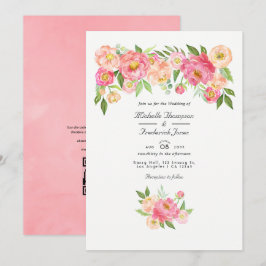 Pastel Pink Wasserfarbe Peony QR Code UAWG Wedding Einladung