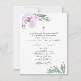 Pastel Pink Watercolor Florals Twins Taufe Einladung