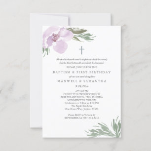 Pastel Pink Watercolor Florals Twins Taufe Einladung