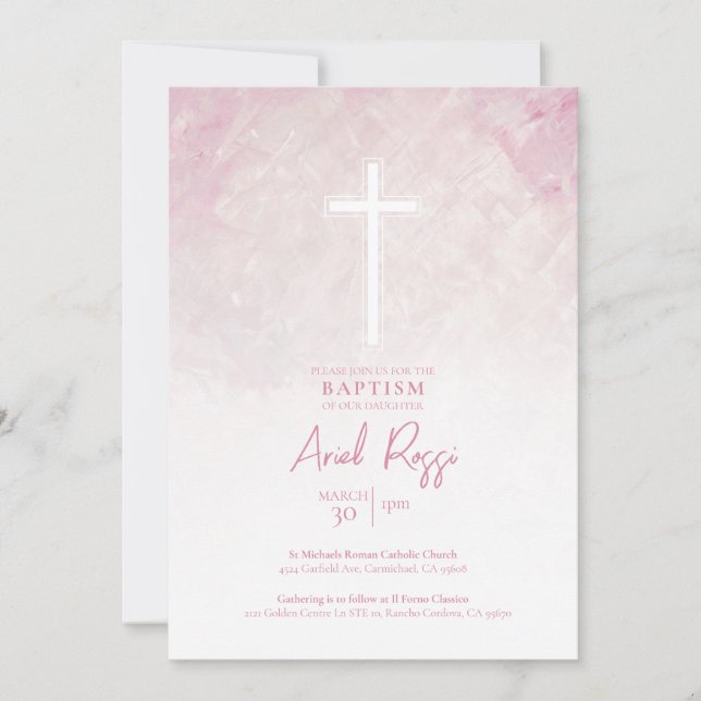 Pastel Pink Watercolor Girl Baptême Invitation (Devant)