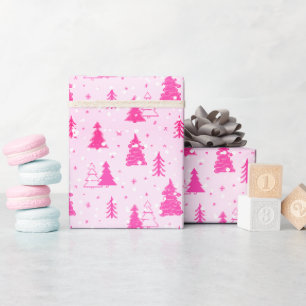 Pastel Pink Weihnachtsbaum Falling Schnee elegant Geschenkpapier