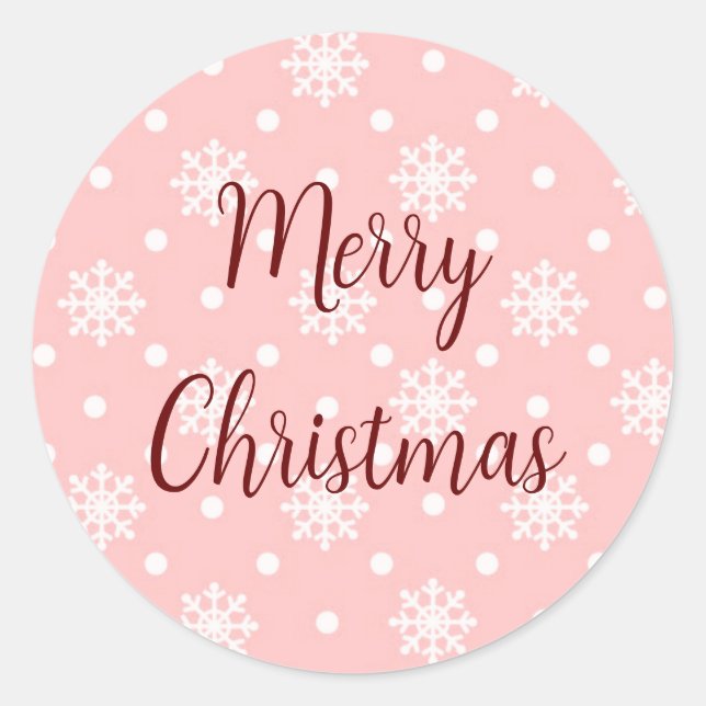 Pastel Pink Weiße Schneeflocken Frohe Weihnachten Runder Aufkleber (Vorderseite)