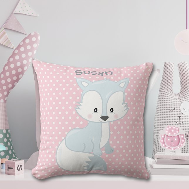 Pastel Pink-White Polka-Dot Baby Fox Monogramm Kissen (Von Creator hochgeladen)