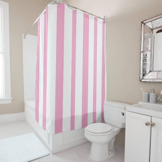 Pastel Pink White Summer Stripes Duschvorhang (Beispiel)