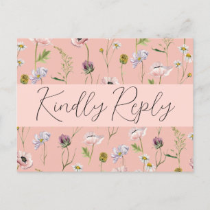 Pastel Pink Wild Blume Boho Garden Wedding UAWG Einladungspostkarte
