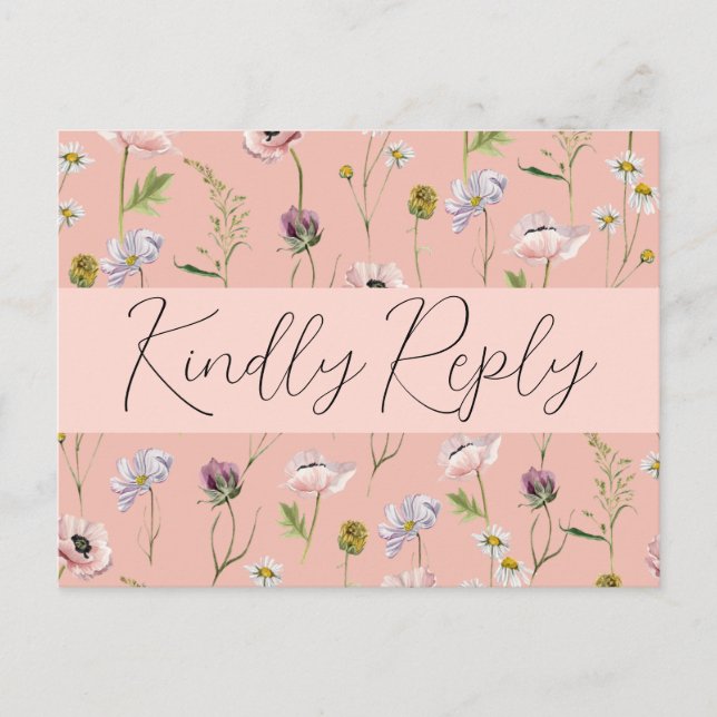 Pastel Pink Wild Blume Boho Garden Wedding UAWG Einladungspostkarte (Vorderseite)
