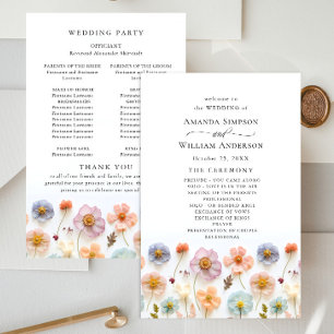 Pastel Pink Wild Blume Hochzeitsprogramm
