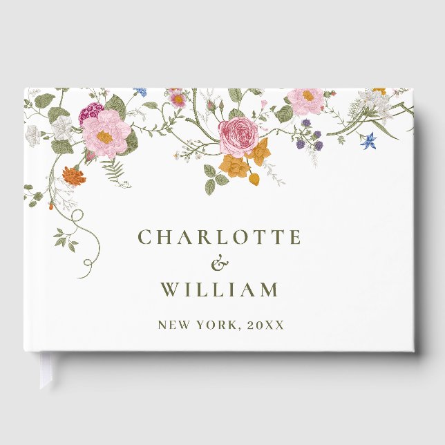 Pastel Pink Wildblume Floral Hochzeit Gästebuch (Vorderseite)