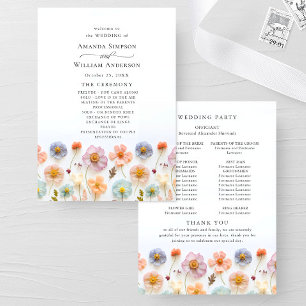 Pastel Pink Wilde Blume Hochzeitfeier Programm