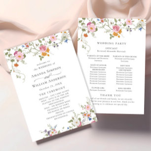 Pastel Pink Wilde Blume Hochzeitfeier Programm