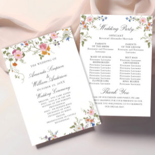 Pastel Pink Wilde Blume Hochzeitfeier Programm