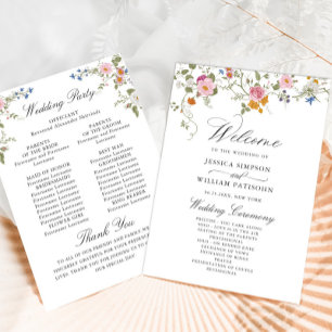 Pastel Pink Wilde Blume Hochzeitfeier Programm