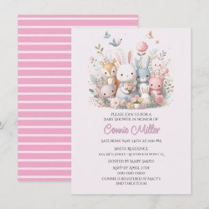 Pastel Pink Woodland Animals Kinderdusche Einladung