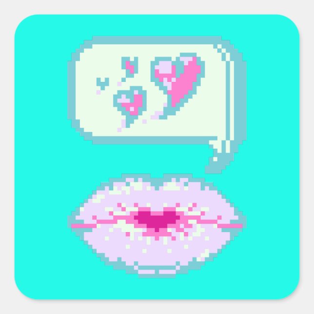 Pastel Pixel Kissy Lips - Federkleber Quadratischer Aufkleber (Vorderseite)