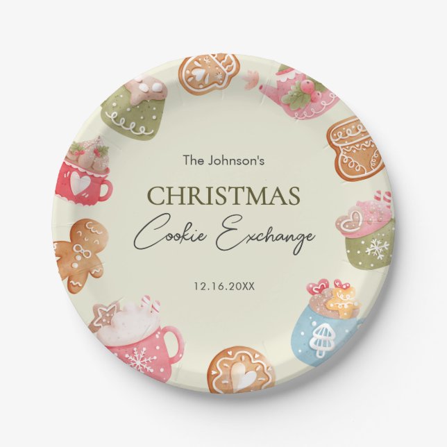Pastel Playful Christmas Cookie Exchange Party Pappteller (Vorderseite)